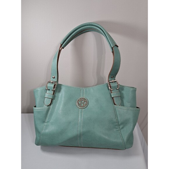 Relic Double Handles Shoulder Bag Purse Handbag Pockets Faux Leather Teal - Picture 1 of 11